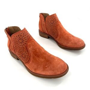 Sofft Barrosa Womens Ankle Boots Sz 9M Orange Suede Leather Laser Cutout Booties